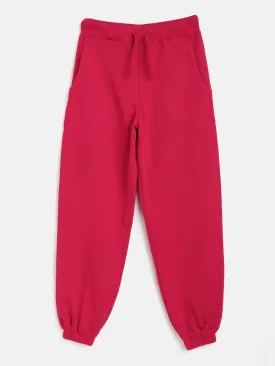 Girls Fuchsia Terry Basic Drawstring Joggers