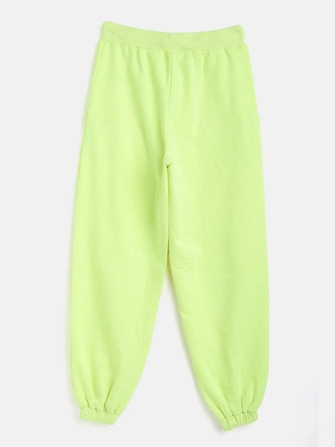 Girls Neon Green Terry Basic Drawstring Joggers