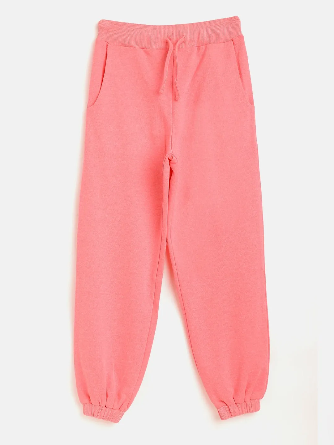 Girls Neon Pink Terry Basic Drawstring Joggers