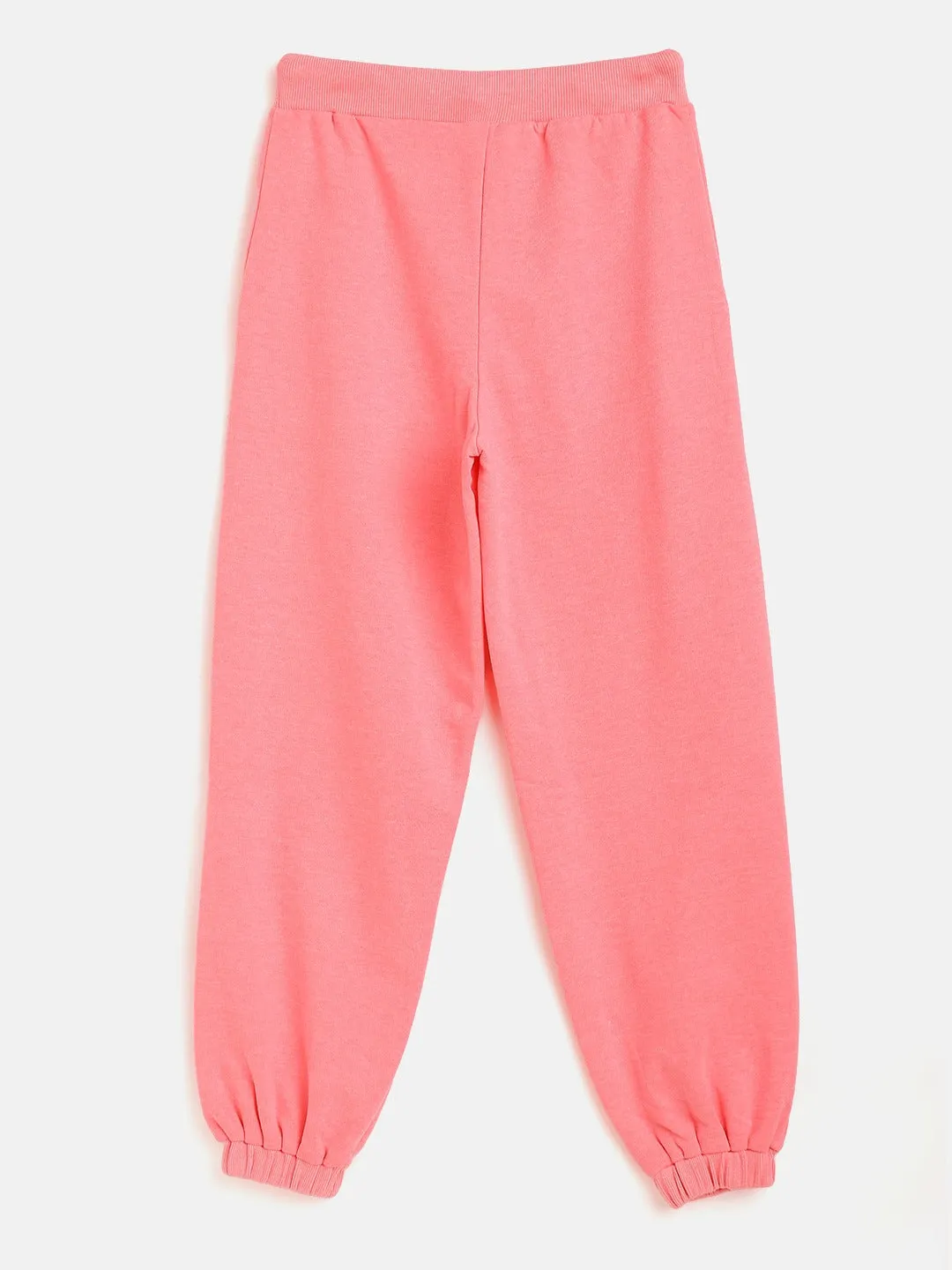 Girls Neon Pink Terry Basic Drawstring Joggers