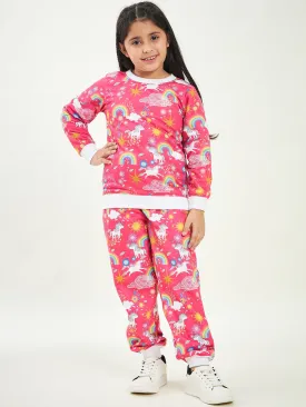 Girls Printed Fleece Sweatshirt With Joggers