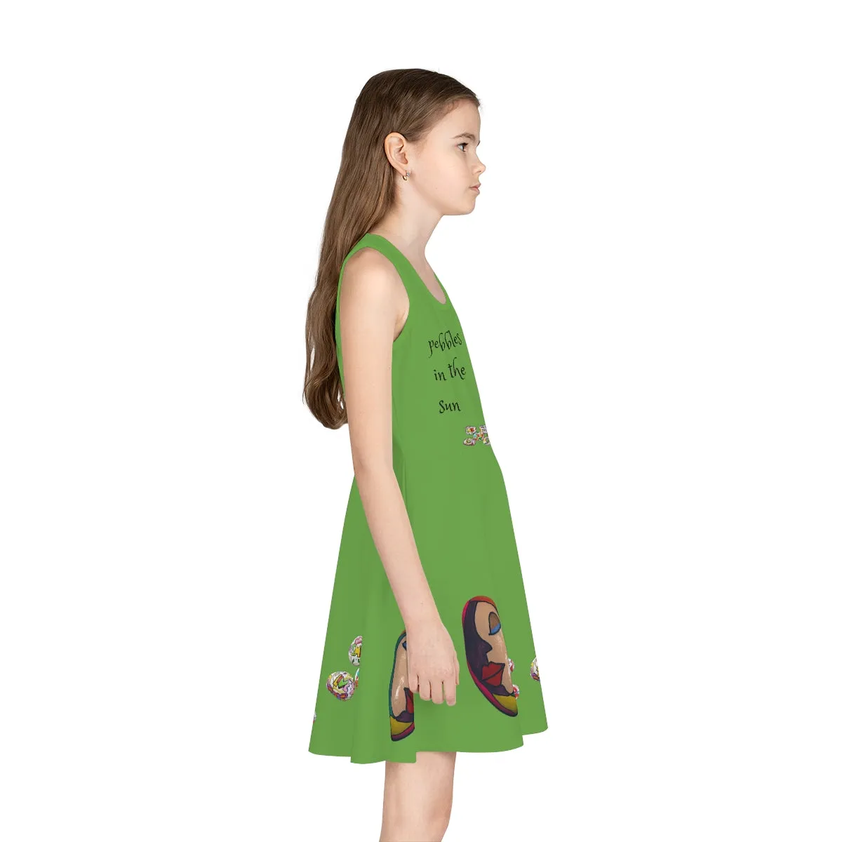 Girls' Sleeveless Sundress (AOP) PEBBLES ART ON GREEN