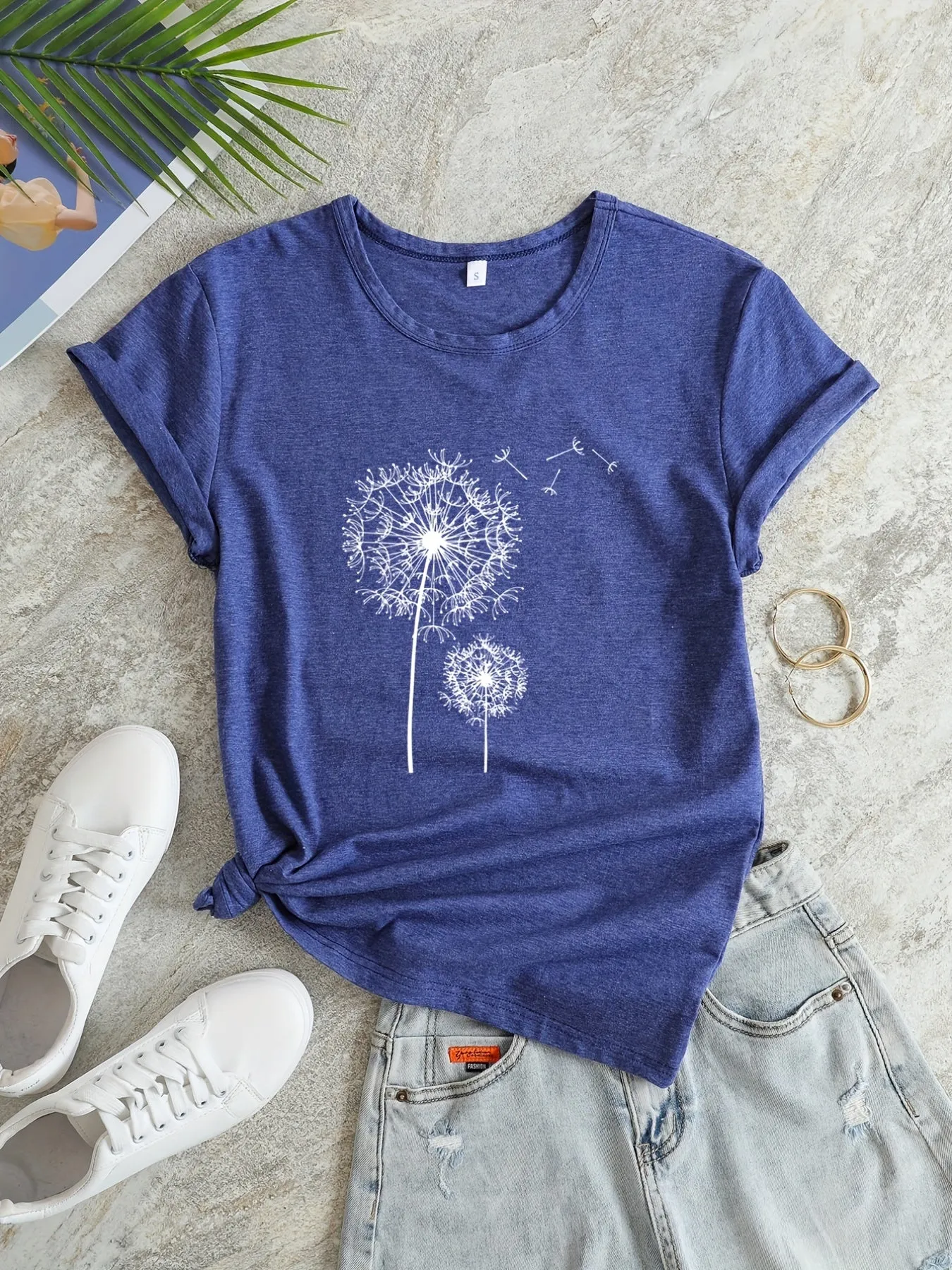 Graphic Print Crew Neck Tee Casual Summer Top for Women