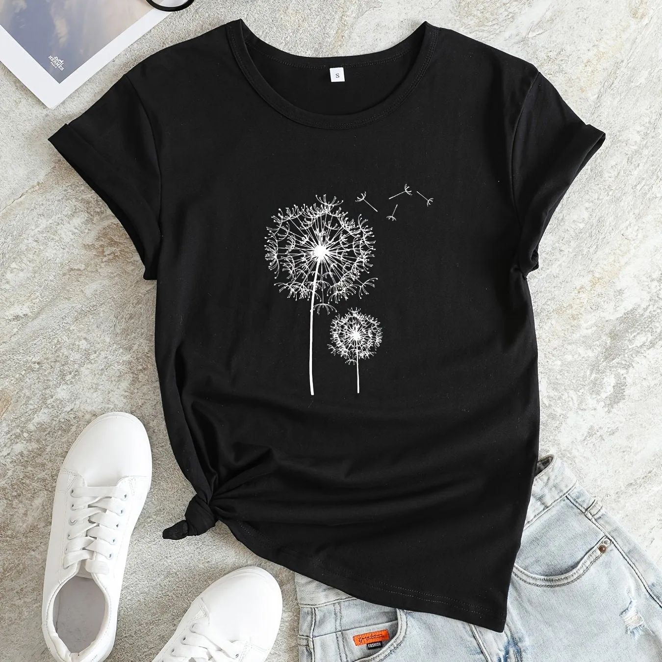 Graphic Print Crew Neck Tee Casual Summer Top for Women