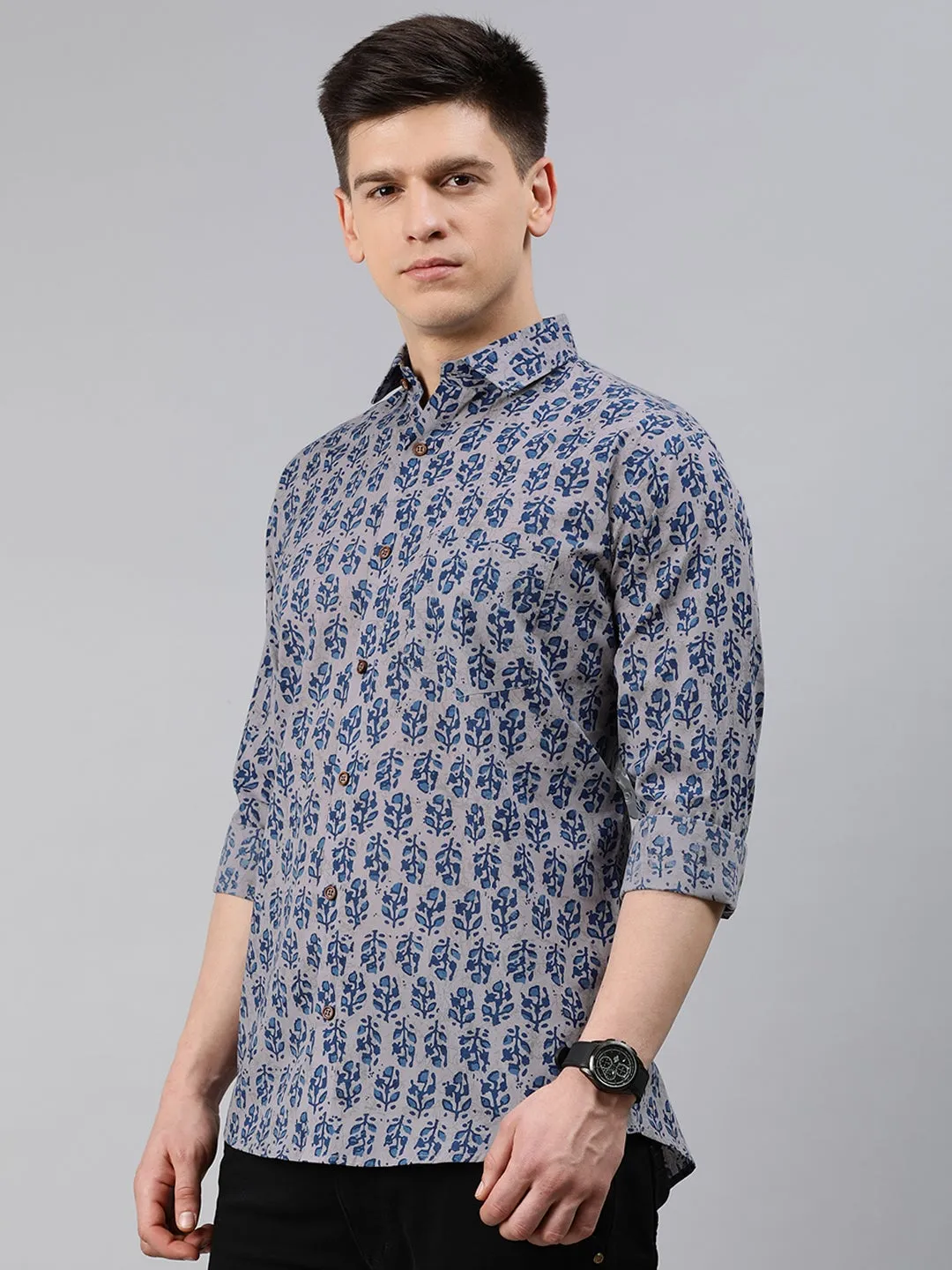 Gray Cotton Full Sleeves Shirts For Men-Mmf0240