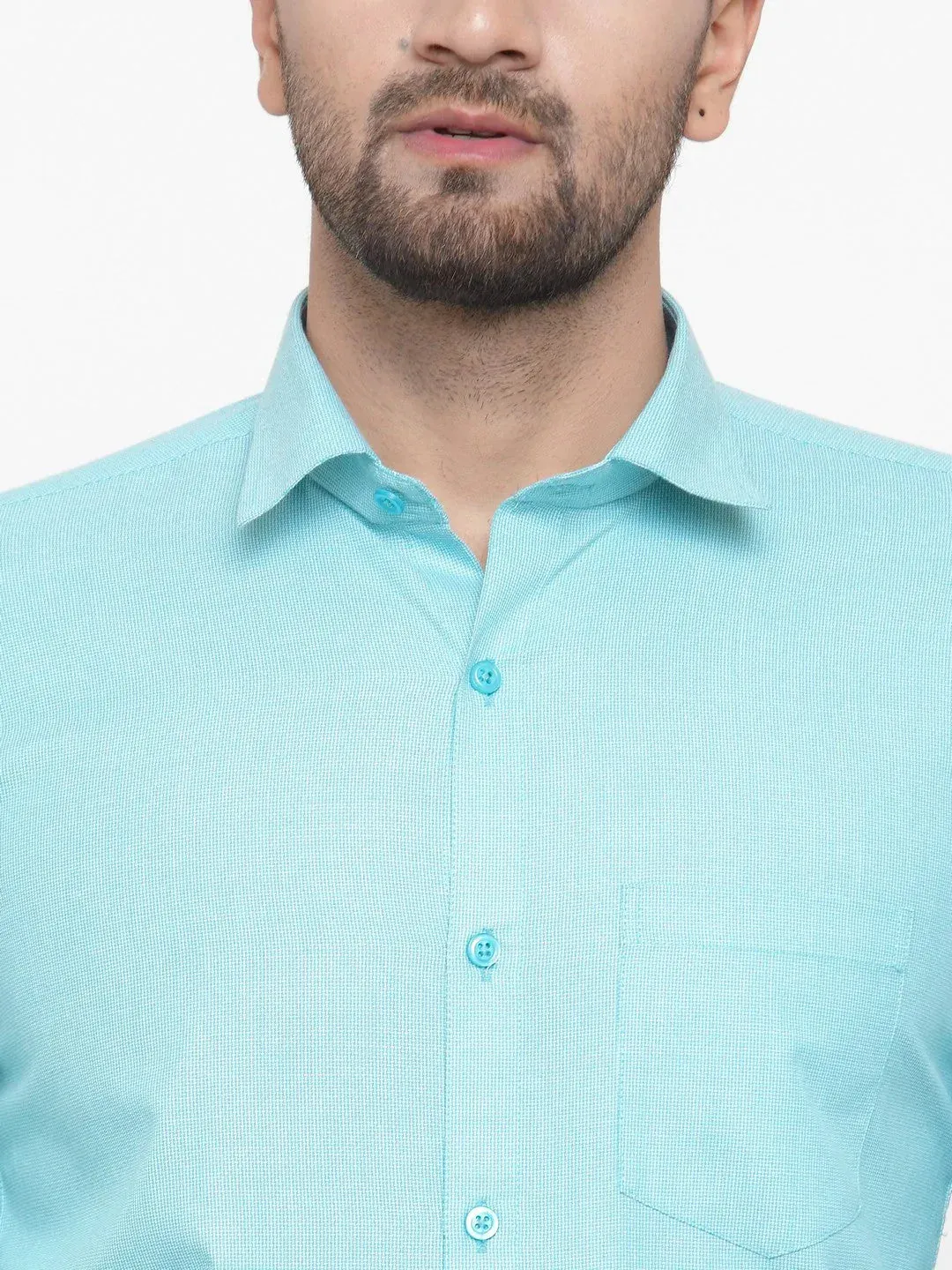 Green Men'S Cotton Geometric Formal Shirts