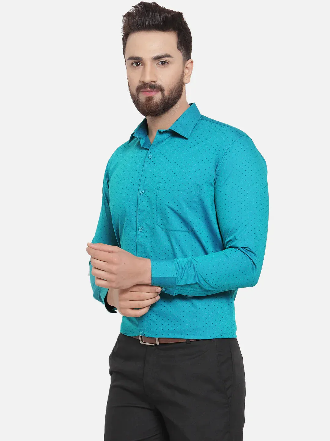 Green Men'S Cotton Polka Dots Formal Shirts