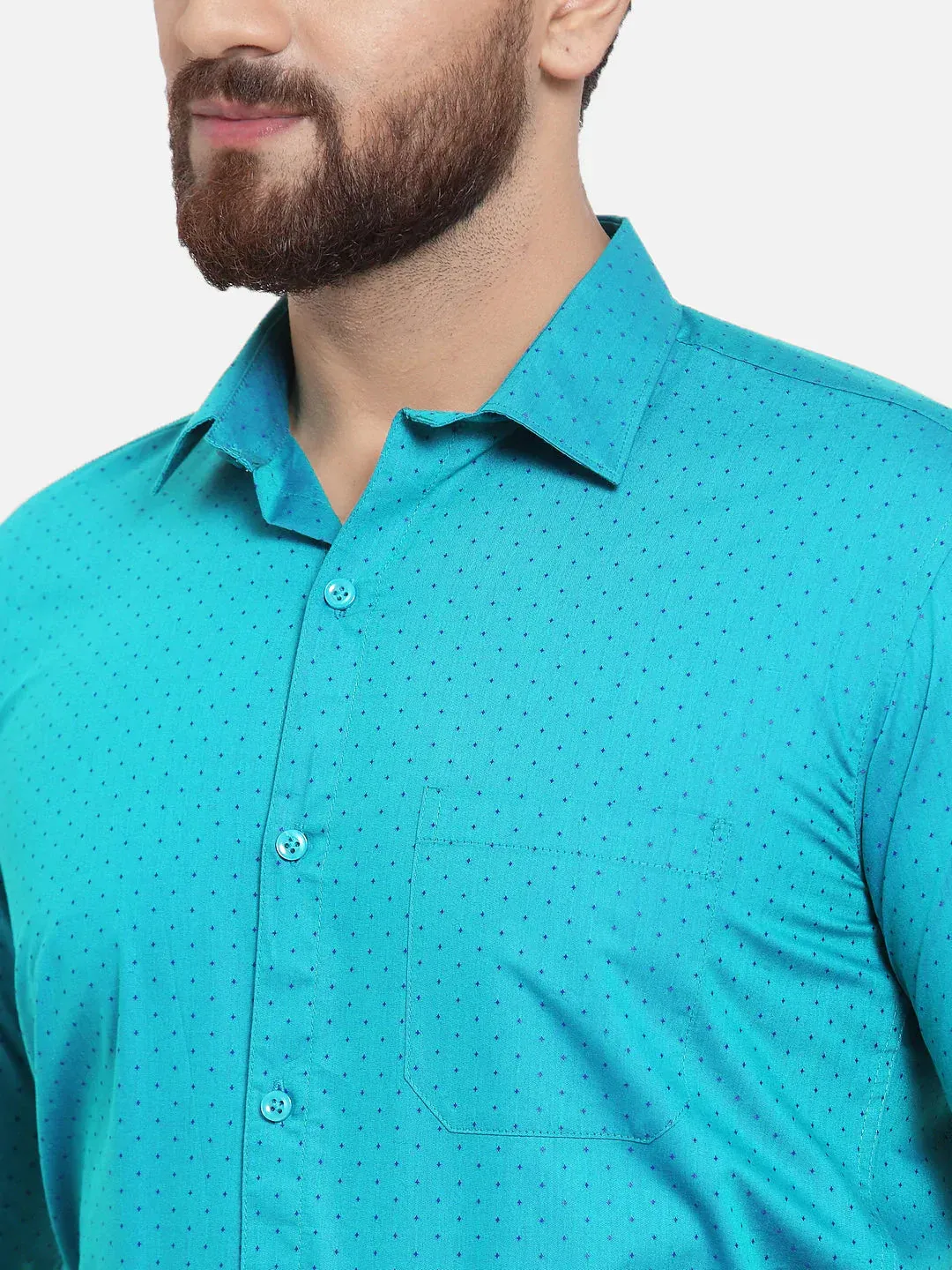 Green Men'S Cotton Polka Dots Formal Shirts