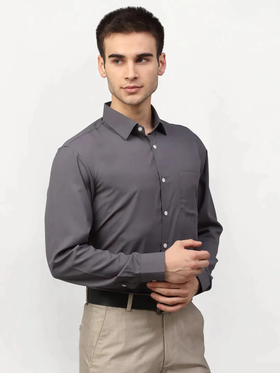 Grey Men'S Solid Formal Shirts