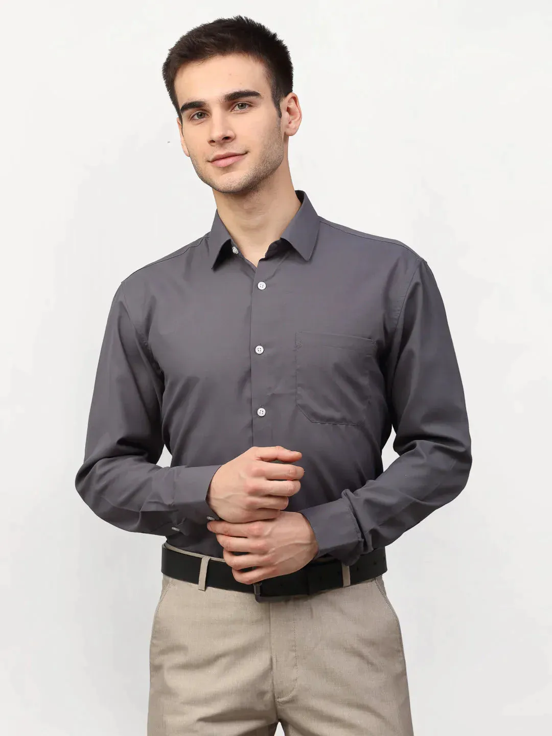 Grey Men'S Solid Formal Shirts