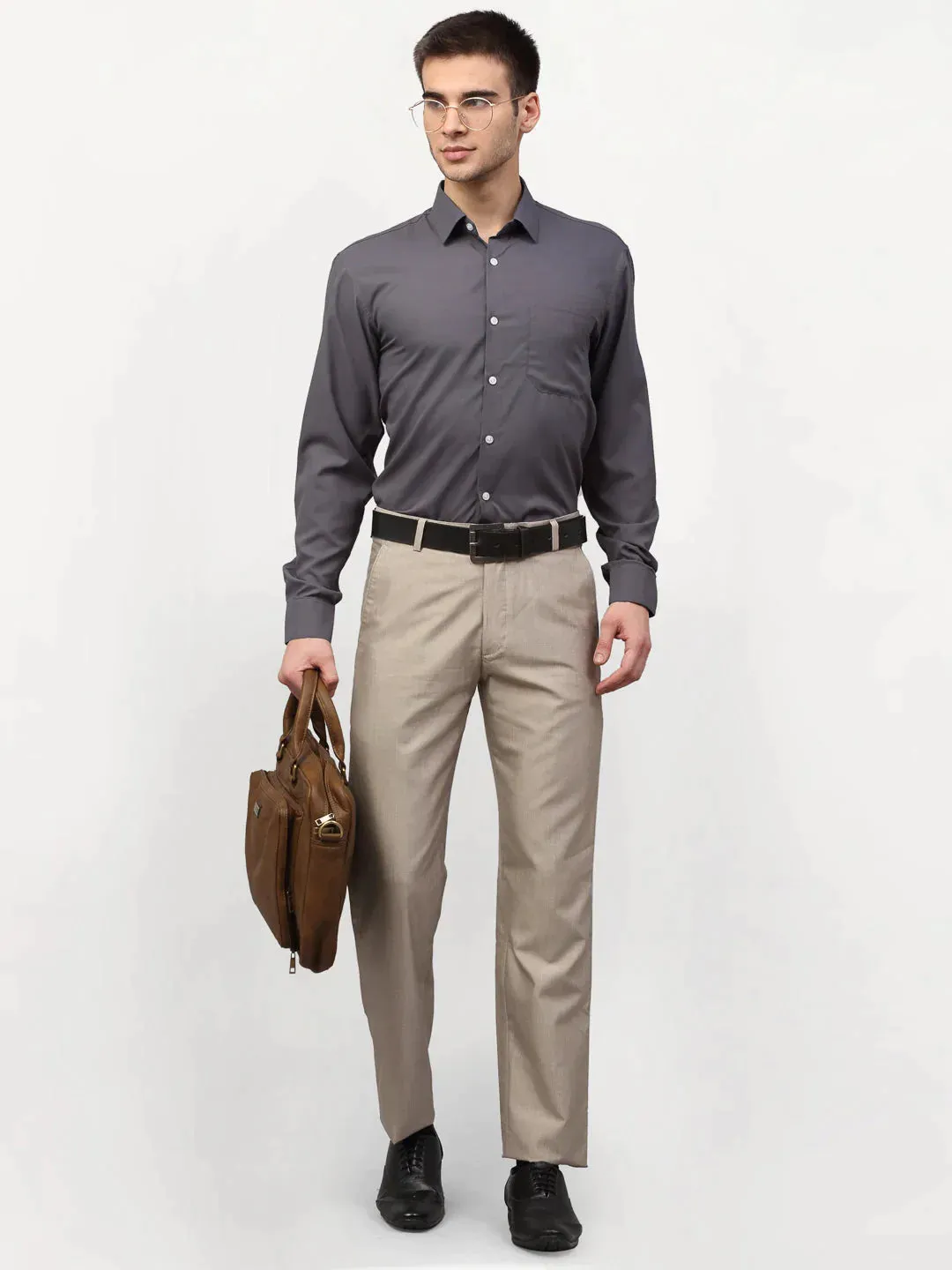 Grey Men'S Solid Formal Shirts