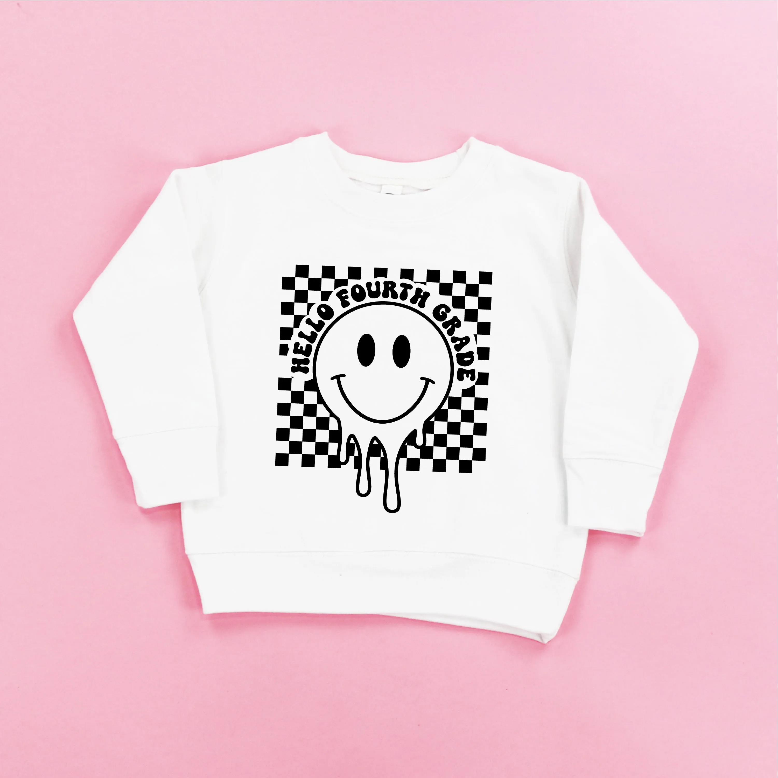 Hello Fourth Grade - Checker Smiley - Child Sweater