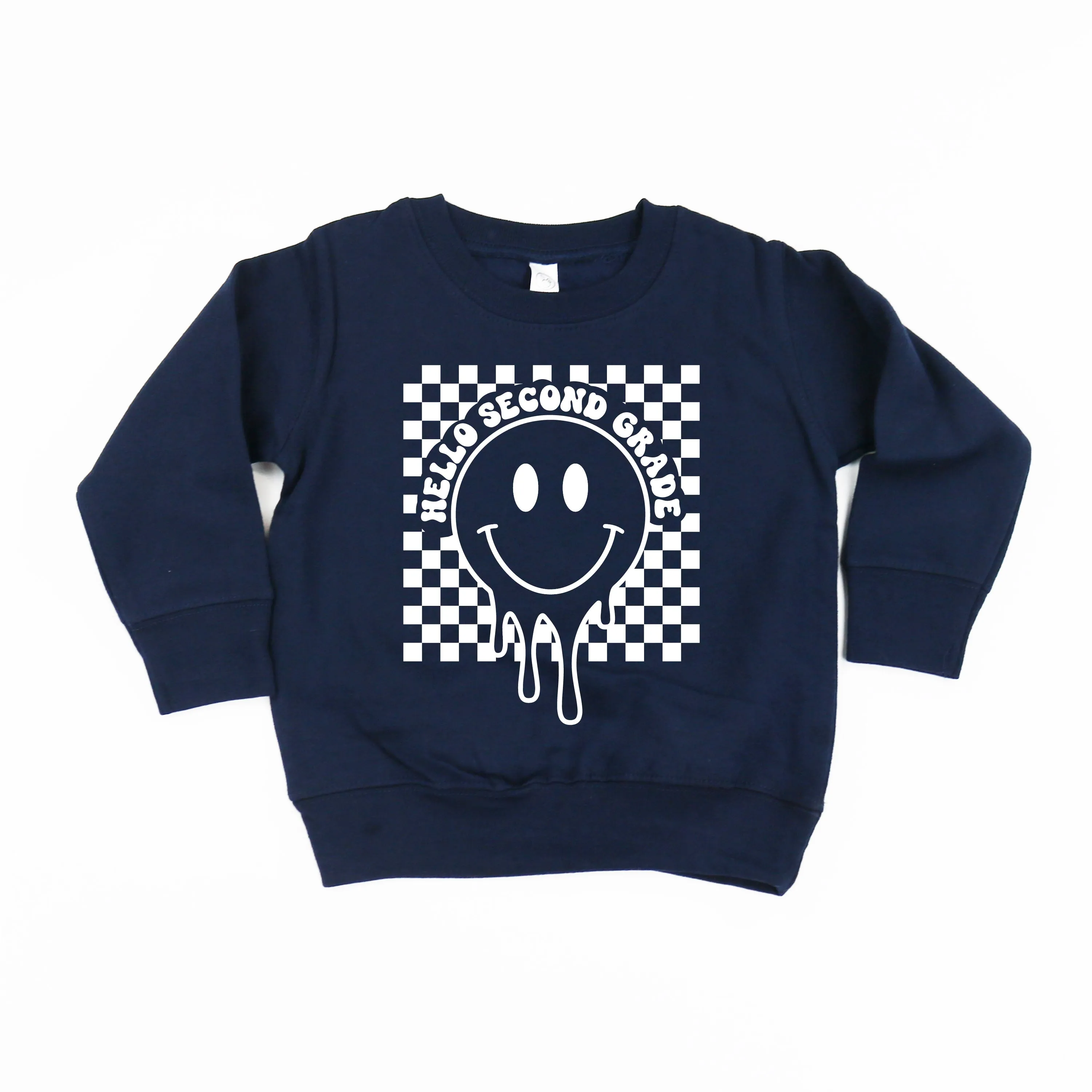 Hello Second Grade - Checker Smiley - Child Sweater