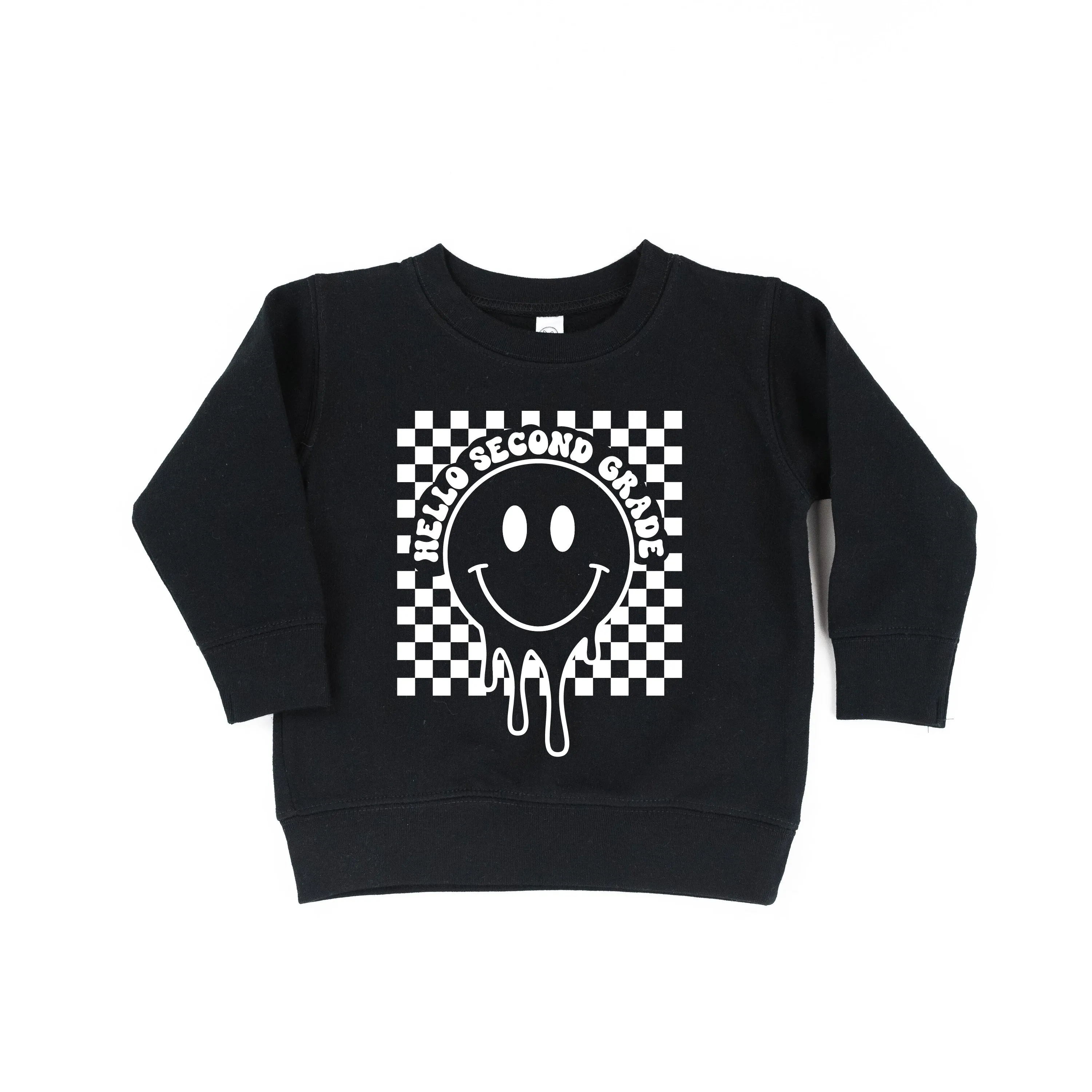 Hello Second Grade - Checker Smiley - Child Sweater