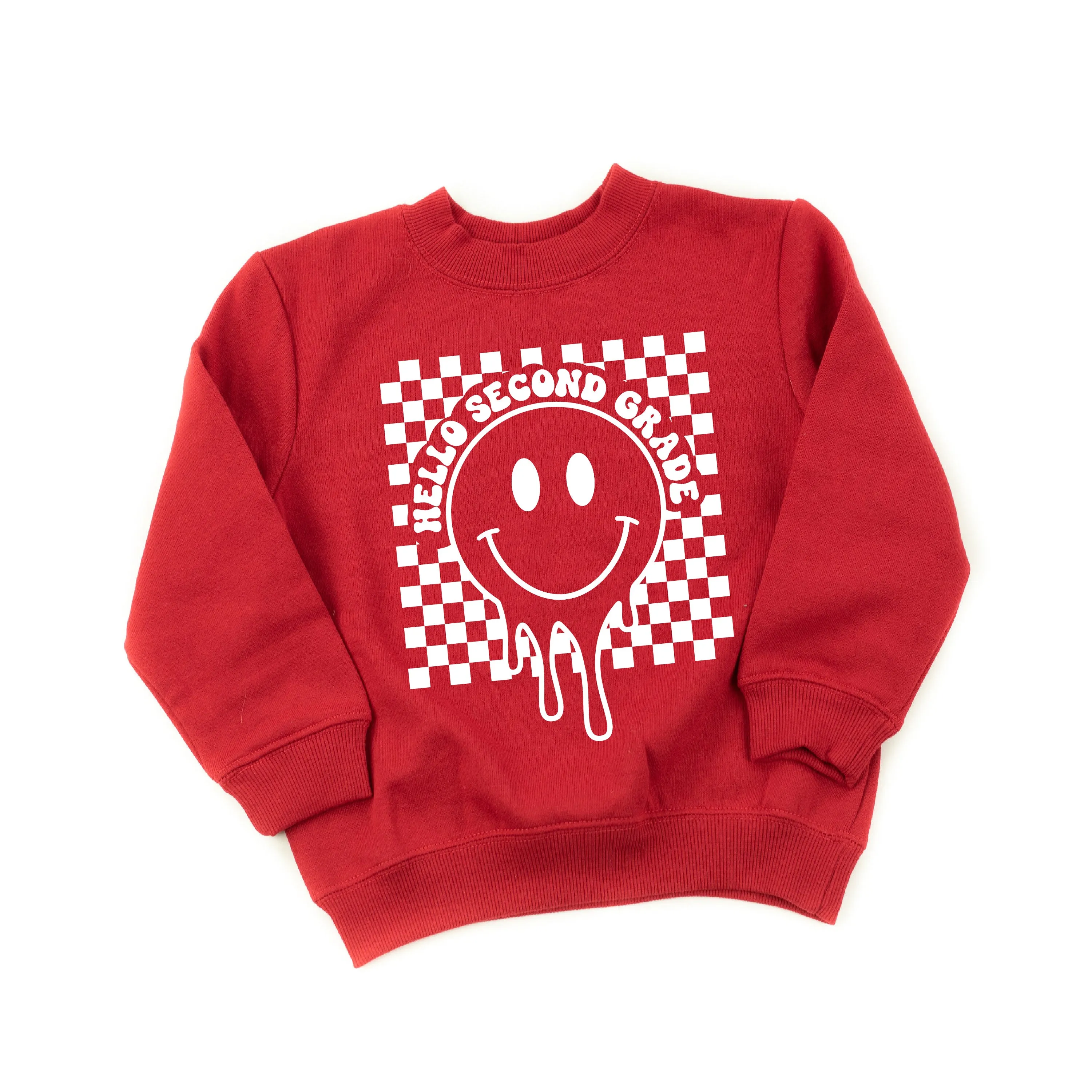 Hello Second Grade - Checker Smiley - Child Sweater