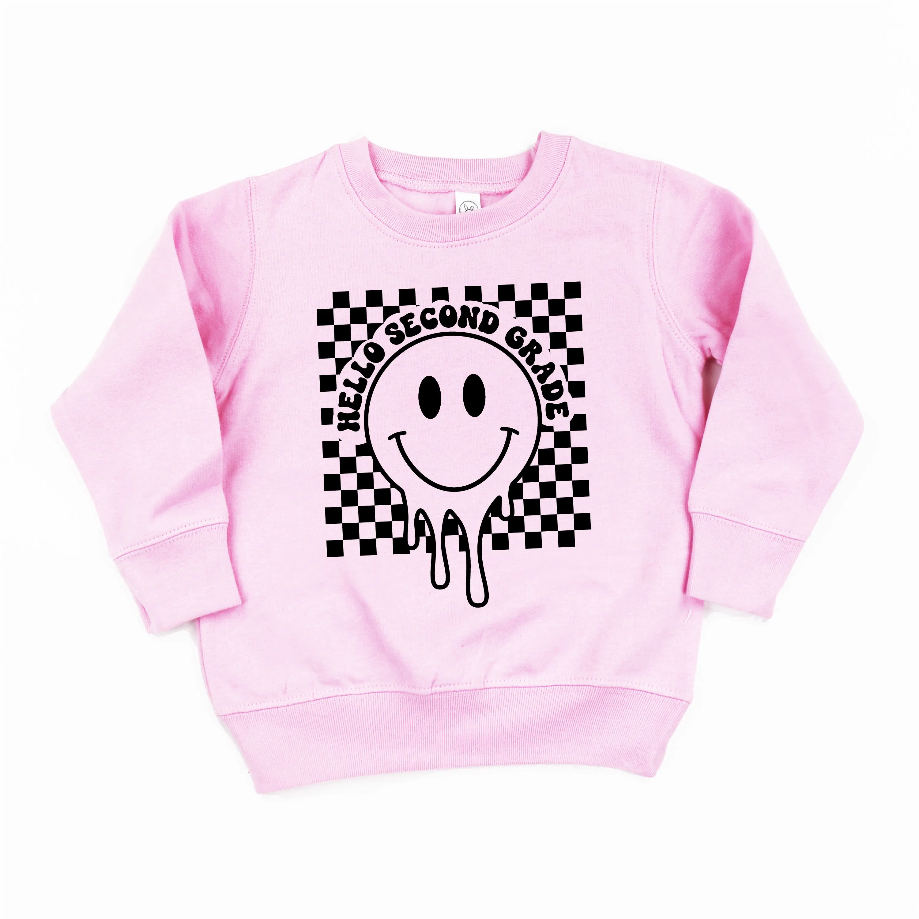 Hello Second Grade - Checker Smiley - Child Sweater