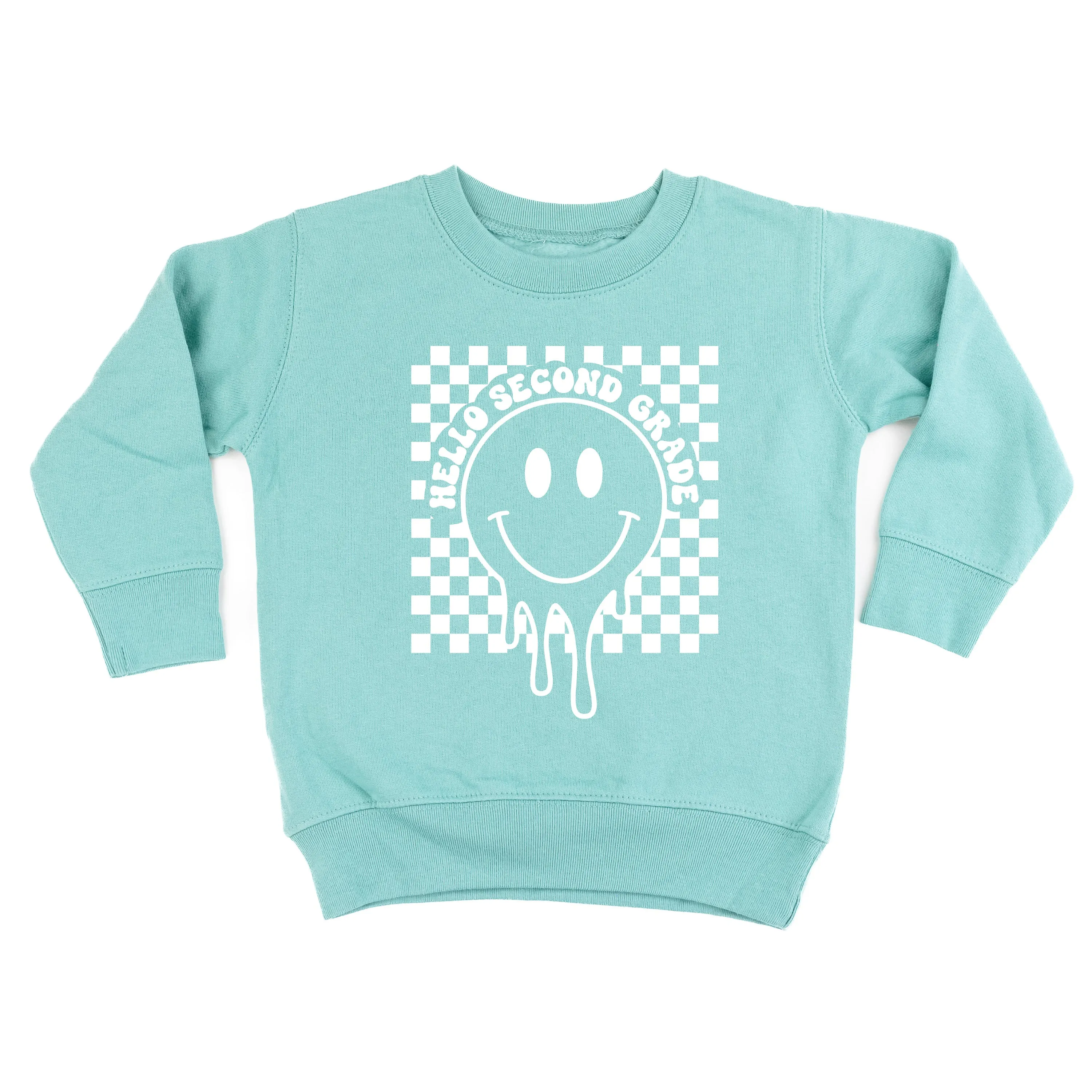 Hello Second Grade - Checker Smiley - Child Sweater