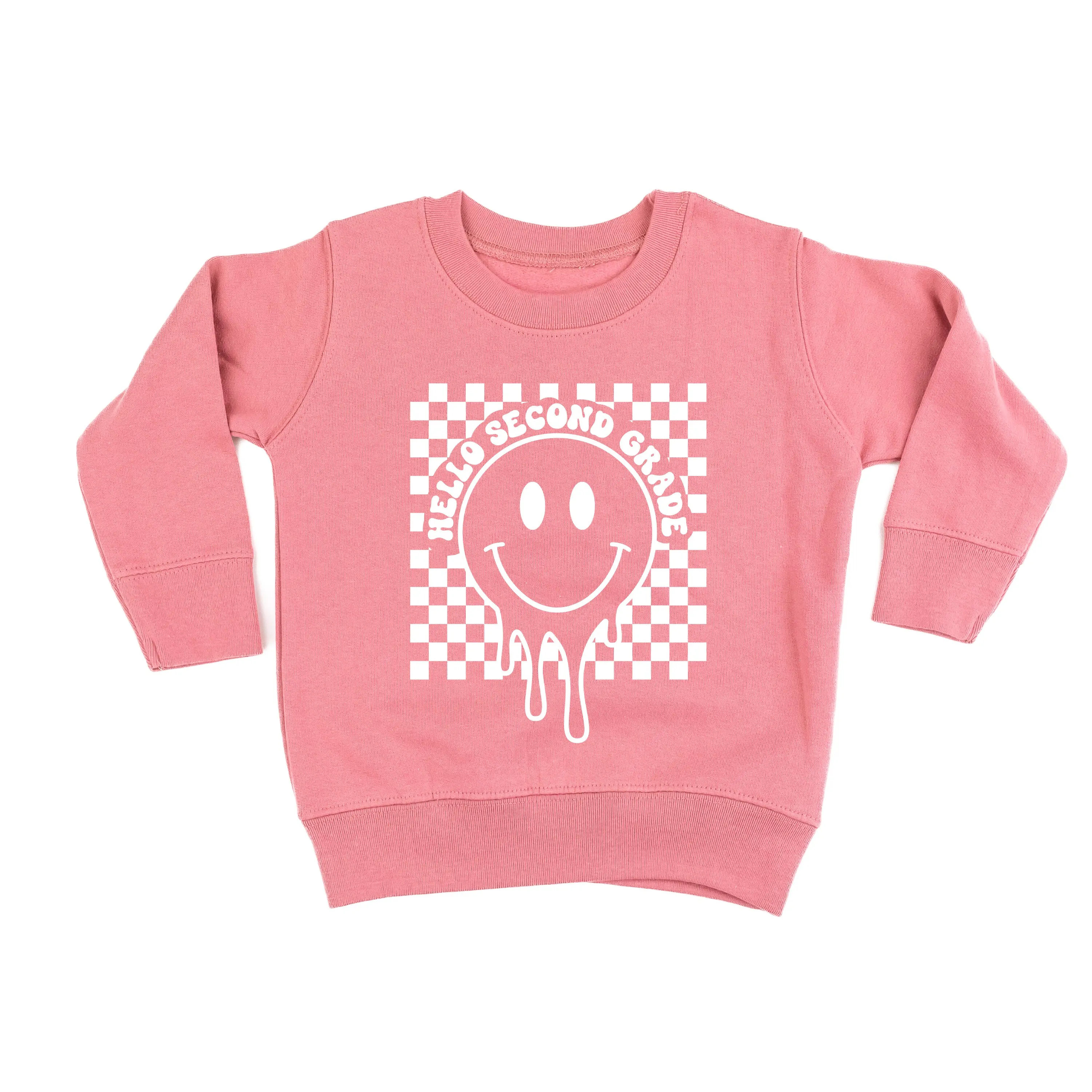 Hello Second Grade - Checker Smiley - Child Sweater