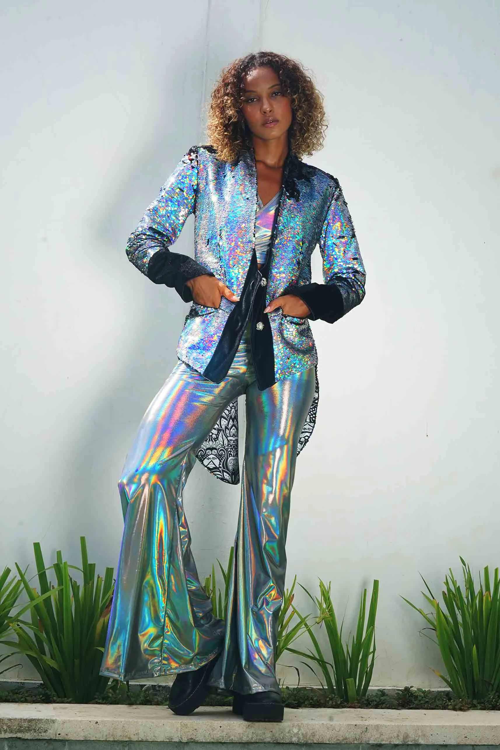 Holographic Silver Bell Bottoms