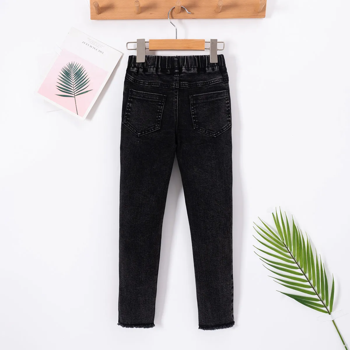 Kids Raw Hem Elastic Waist Jeans