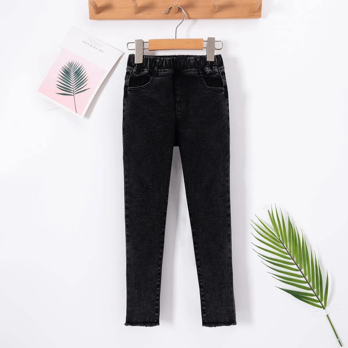 Kids Raw Hem Elastic Waist Jeans