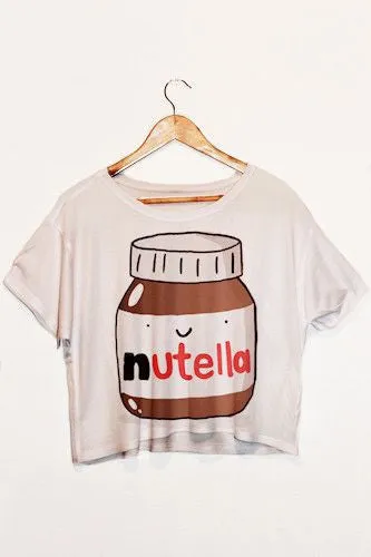 Lei-SAGLY 2016 Nutella Print White Crop Tops Summer Short Sleeve T shirts Harajuku Fitness Women Fashion Kawaii T-shirt F1003