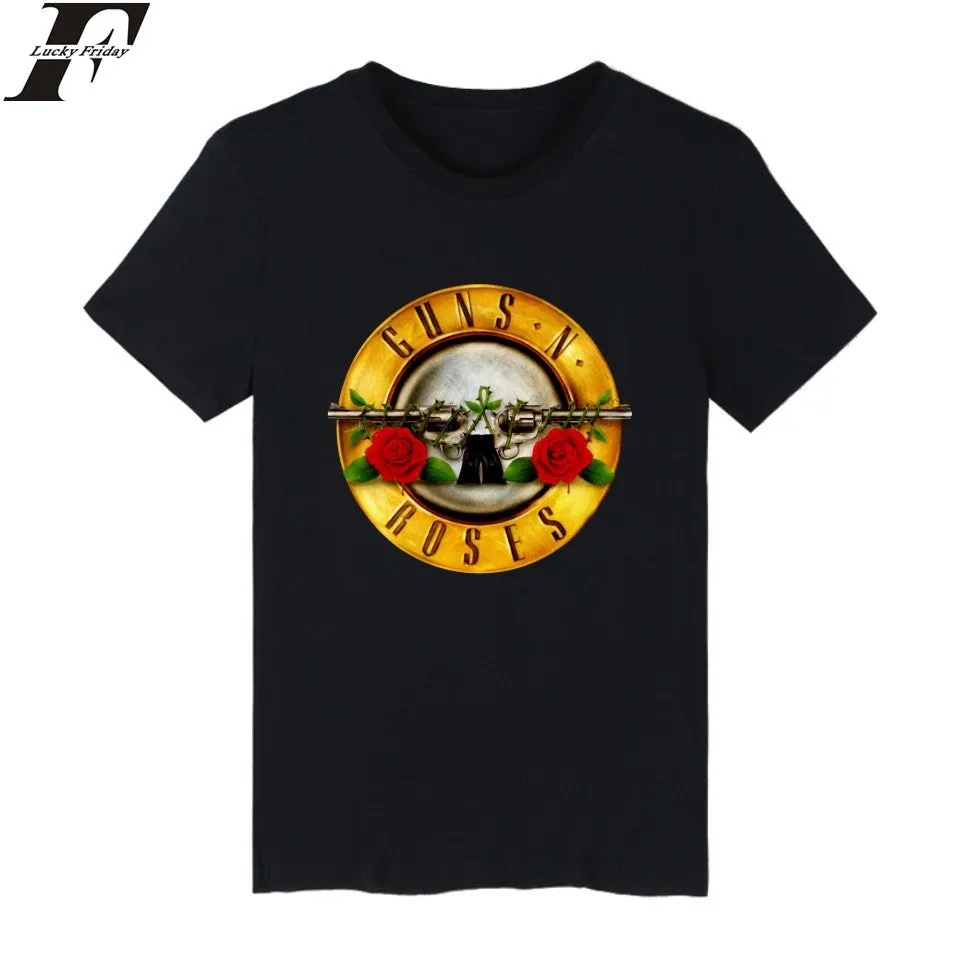 LUCKYFRIDAYF Guns N Roses Rock Band Short Sleeve T-shirt Men Hip Hop TShirts with Punk Music T Shirts for Men in White Tee Shirt