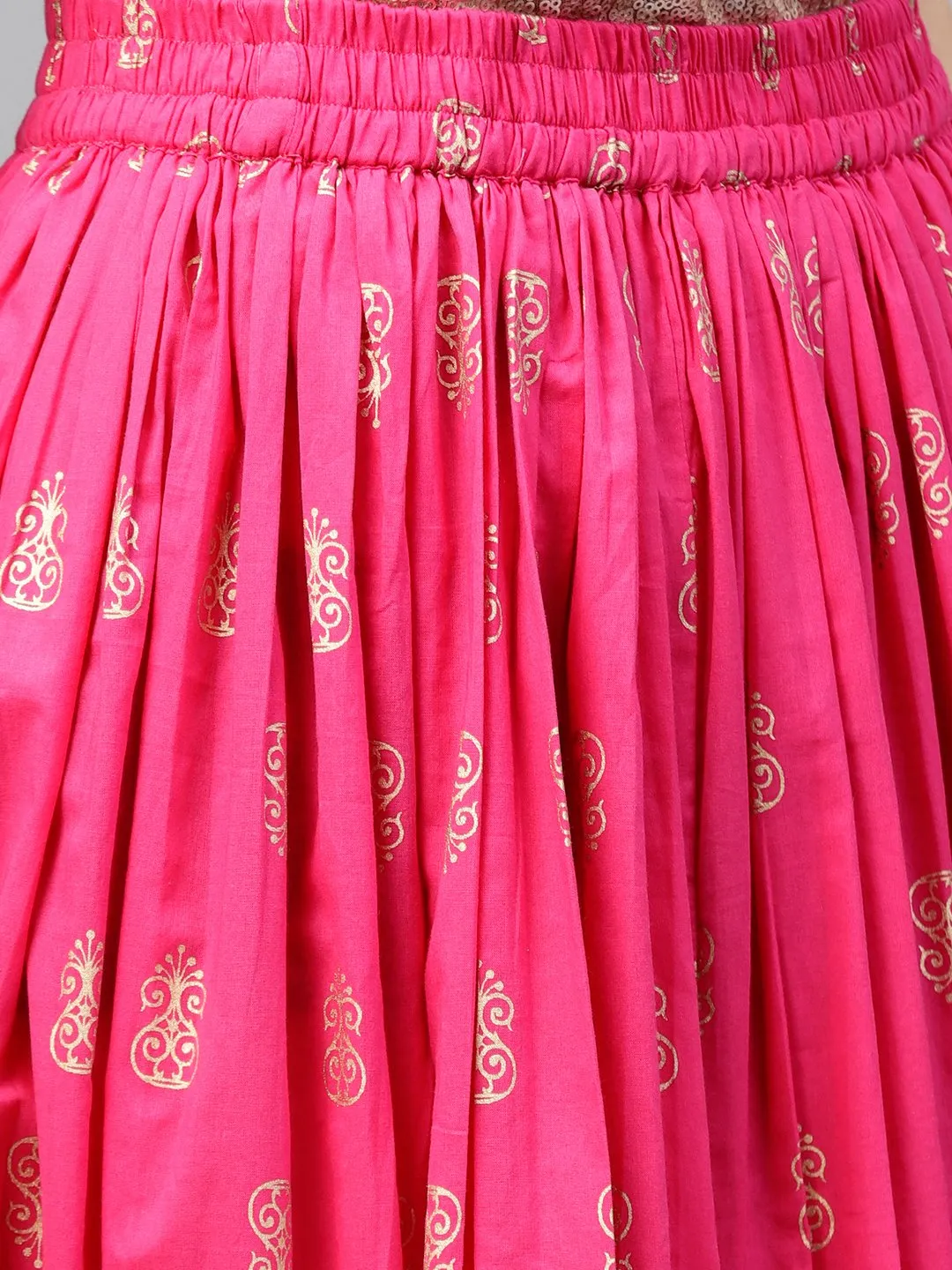 Magenta Printed Flared Ankle Length Skirt