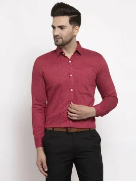 Maroon Men'S Cotton Polka Dots Formal Shirts