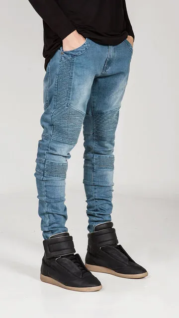 MCCKLE Hi-Street Mens Ripped Rider Biker Jeans Motorcycle Slim Fit Washed Black Grey Blue Moto Denim Pants Joggers  Skinny Men