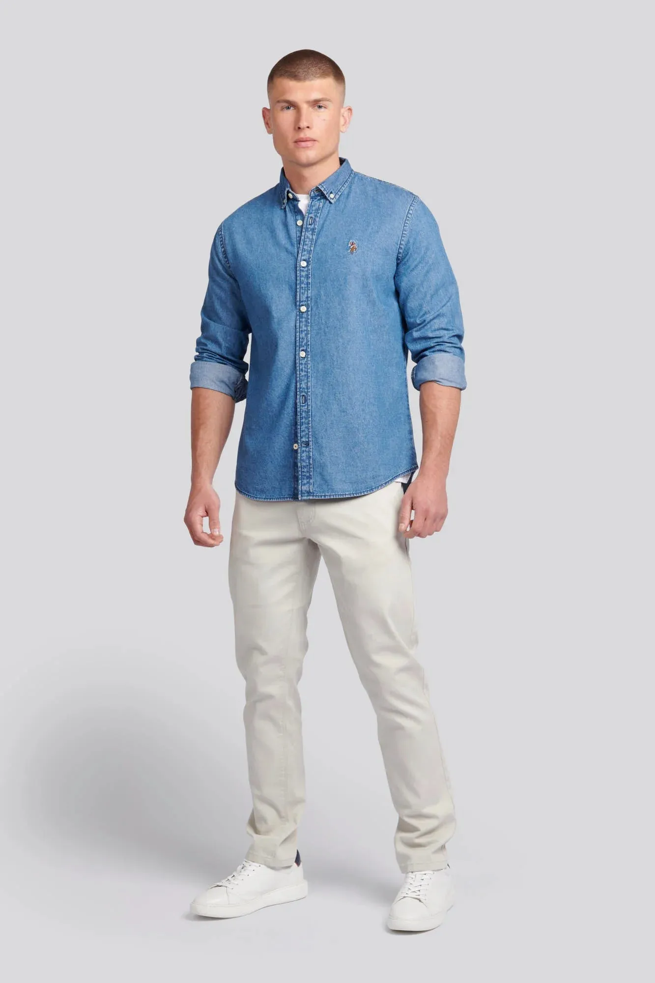 Mens Chambray Shirt in Medium Wash