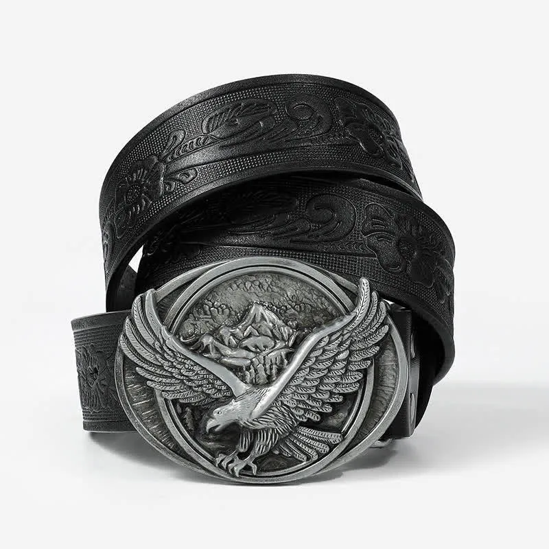 Men's Cool Eagle Wing Embossed Leather Belt