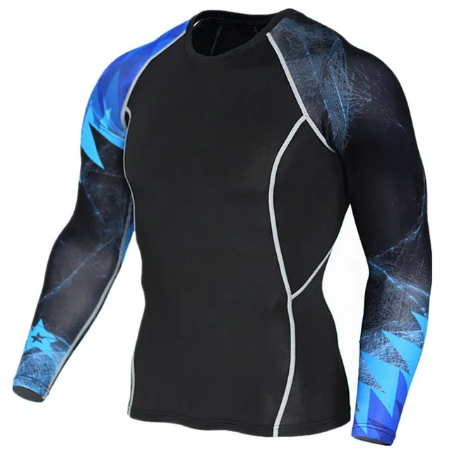 Mens Fitness 3D Prints Long Sleeves T Shirt Men Bodybuilding Skin Tight Thermal Compression Shirts MMA Crossfit Workout Top Gear