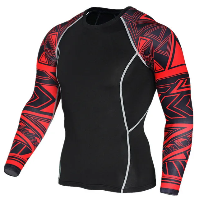 Mens Fitness 3D Prints Long Sleeves T Shirt Men Bodybuilding Skin Tight Thermal Compression Shirts MMA Crossfit Workout Top Gear