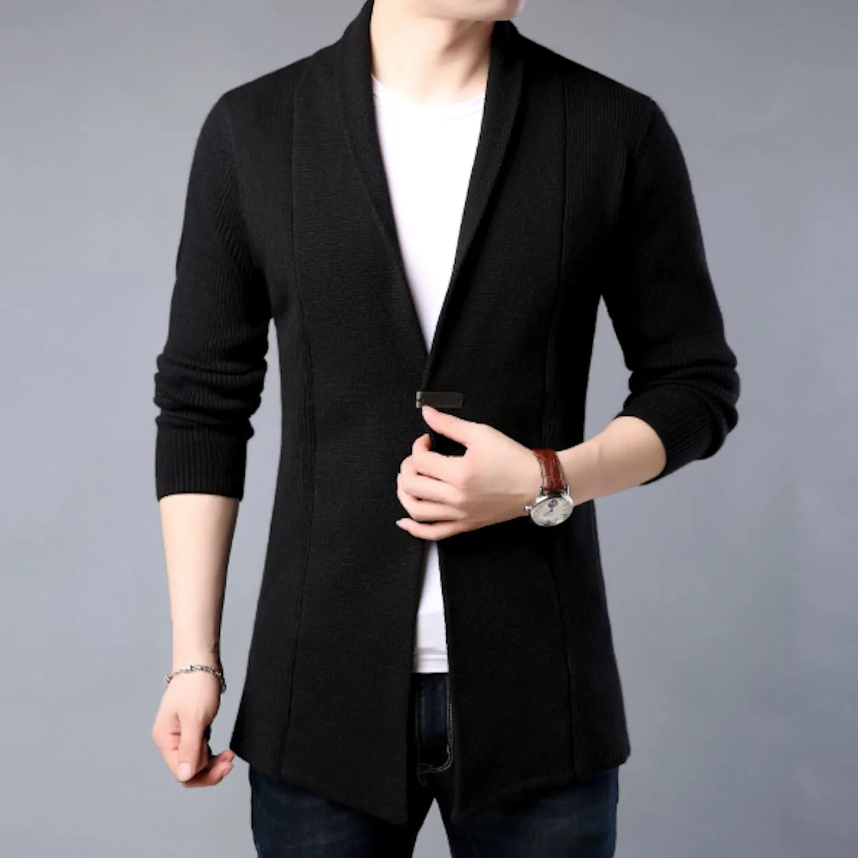 Mens Mid Length Single Button Cardigan