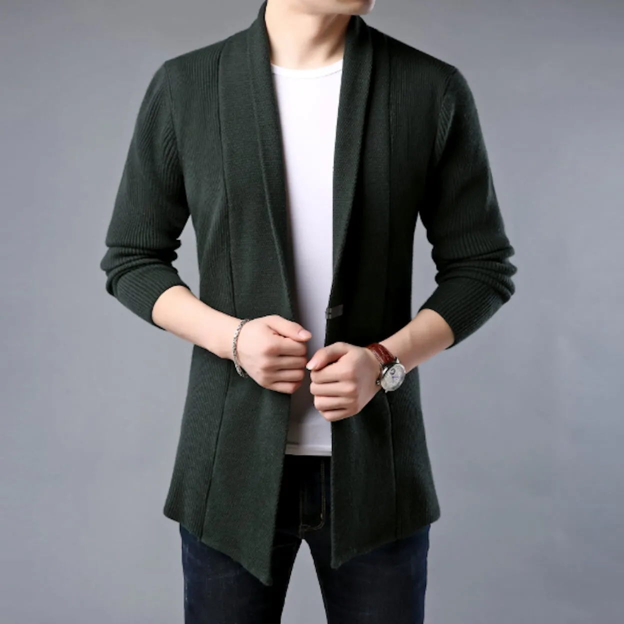 Mens Mid Length Single Button Cardigan