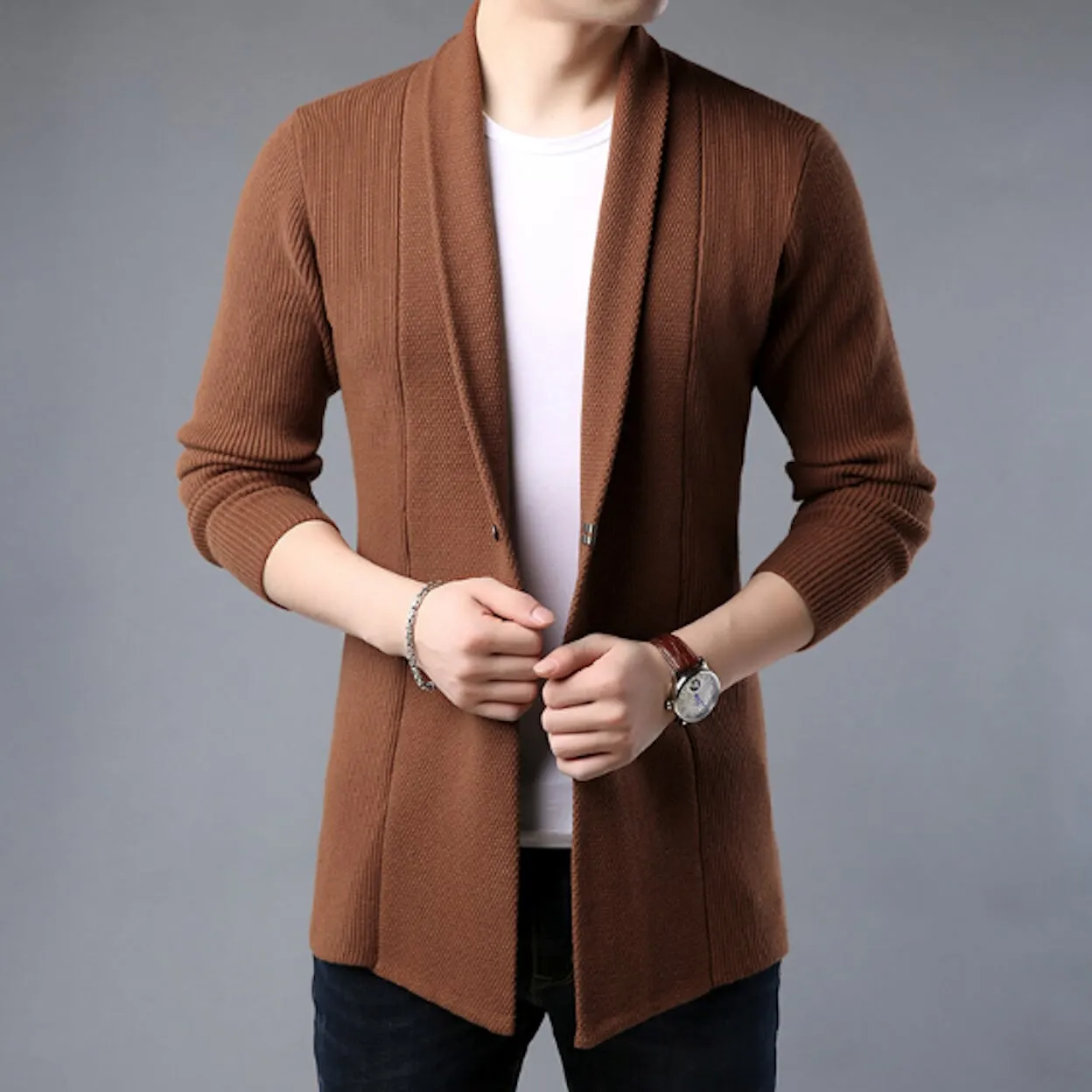 Mens Mid Length Single Button Cardigan