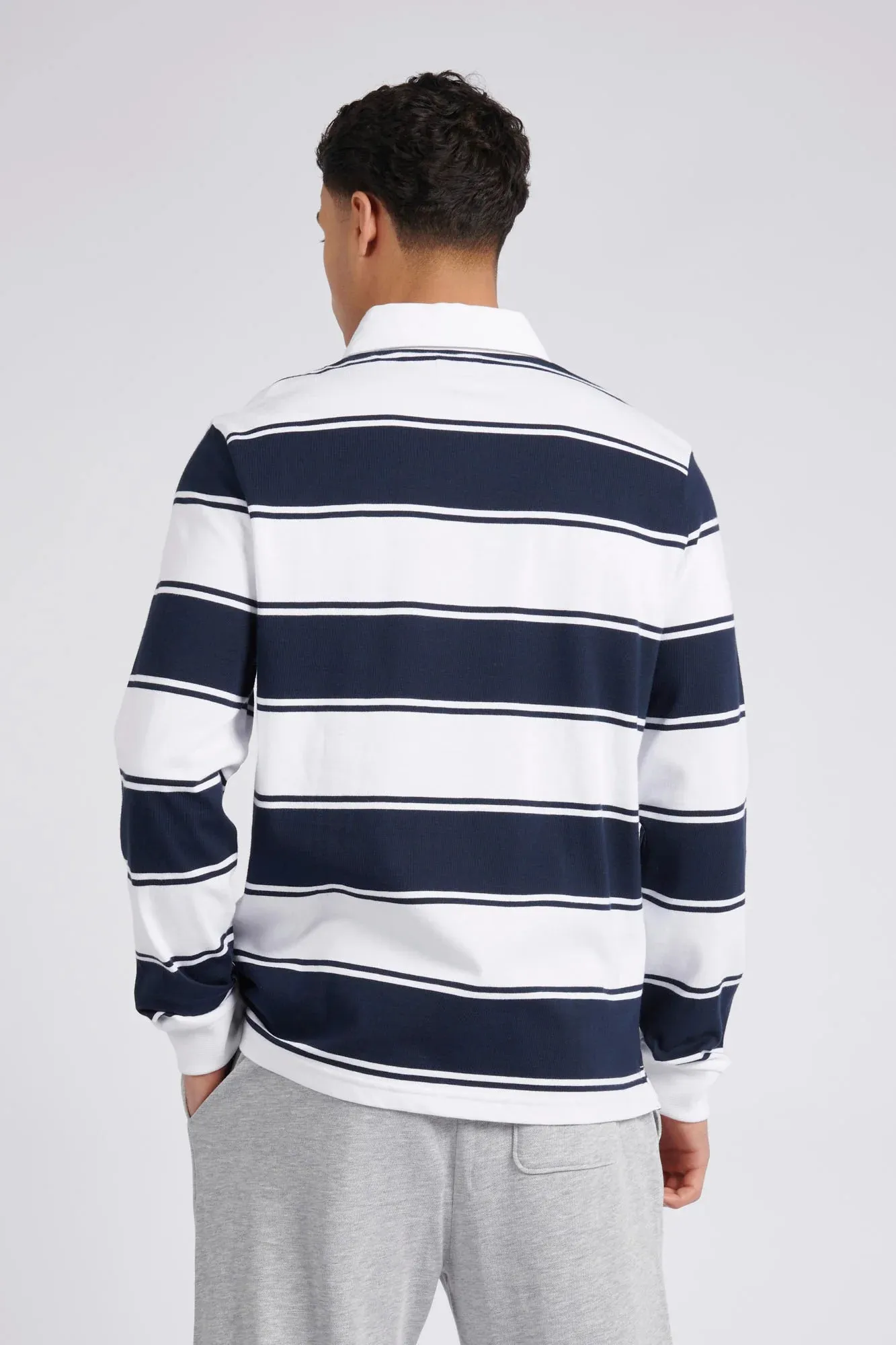 Mens Regular Fit Striped Rugby Shirt in Bright White