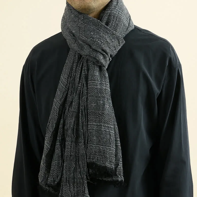 Men's Versatile Diamond Plaid Raw Edge Scarf