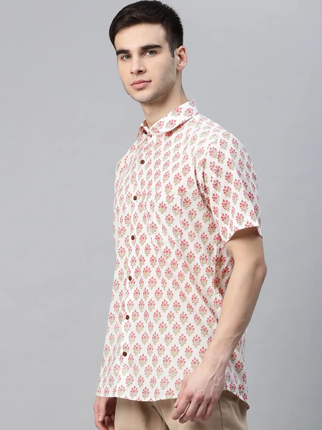 Millennial Men White Cotton Half Sleeves Shirt-Mmh06