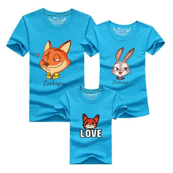 Ming Di 2016 Family Look T Shirts Family Matching Clothes Dad & Mom & Son & Daughter Cartoon Fox Rabbit Family Minions Outfits