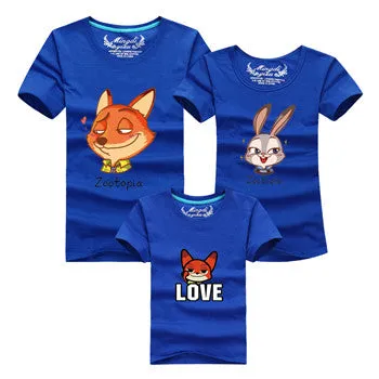 Ming Di 2016 Family Look T Shirts Family Matching Clothes Dad & Mom & Son & Daughter Cartoon Fox Rabbit Family Minions Outfits