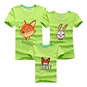 Ming Di 2016 Family Look T Shirts Family Matching Clothes Dad & Mom & Son & Daughter Cartoon Fox Rabbit Family Minions Outfits