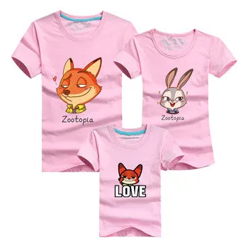 Ming Di 2016 Family Look T Shirts Family Matching Clothes Dad & Mom & Son & Daughter Cartoon Fox Rabbit Family Minions Outfits