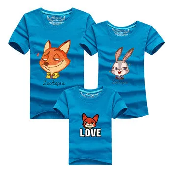 Ming Di 2016 Family Look T Shirts Family Matching Clothes Dad & Mom & Son & Daughter Cartoon Fox Rabbit Family Minions Outfits