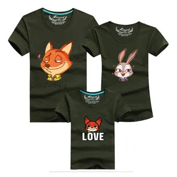 Ming Di 2016 Family Look T Shirts Family Matching Clothes Dad & Mom & Son & Daughter Cartoon Fox Rabbit Family Minions Outfits