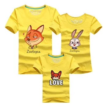 Ming Di 2016 Family Look T Shirts Family Matching Clothes Dad & Mom & Son & Daughter Cartoon Fox Rabbit Family Minions Outfits