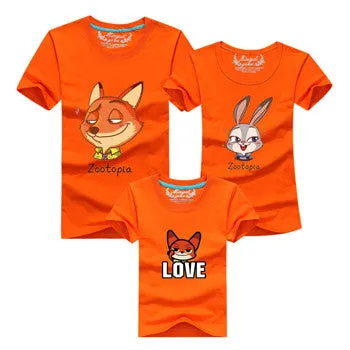 Ming Di 2016 Family Look T Shirts Family Matching Clothes Dad & Mom & Son & Daughter Cartoon Fox Rabbit Family Minions Outfits