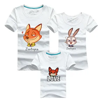 Ming Di 2016 Family Look T Shirts Family Matching Clothes Dad & Mom & Son & Daughter Cartoon Fox Rabbit Family Minions Outfits