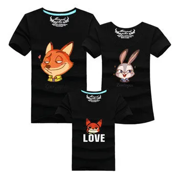 Ming Di 2016 Family Look T Shirts Family Matching Clothes Dad & Mom & Son & Daughter Cartoon Fox Rabbit Family Minions Outfits